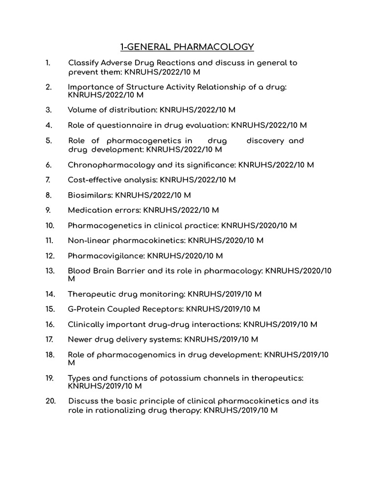 PHARMACOLOGY MD Paper 1 Answers (Sample) | PDF