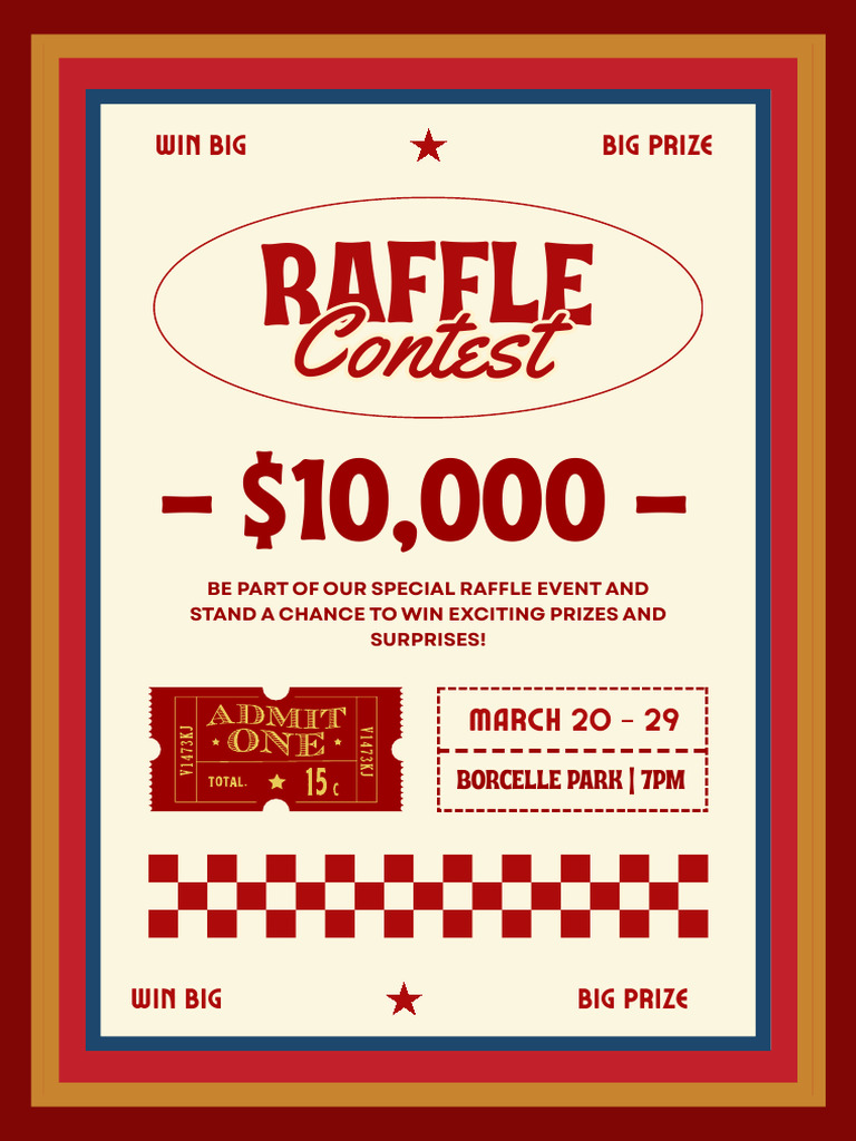 Red Colorful Retro Raffle Contest Poster | PDF