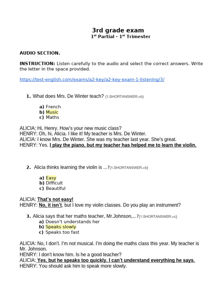 First Partial Exam. 3°a. First Trimester | PDF