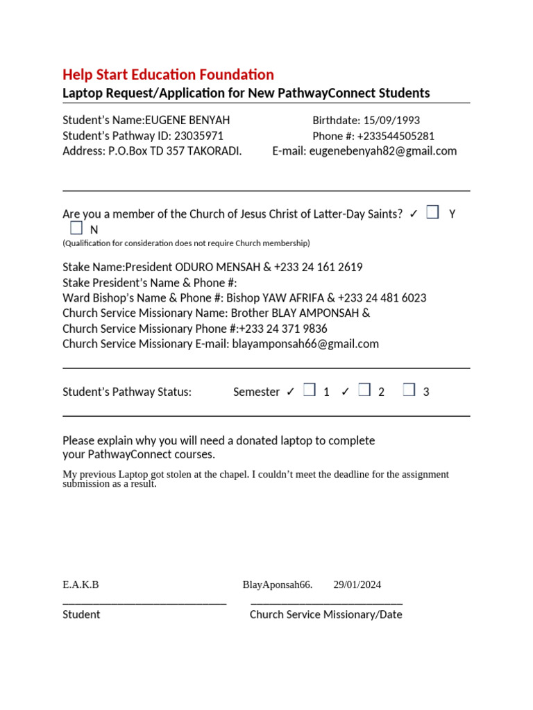 HSEF Laptop Request New Pathway | PDF