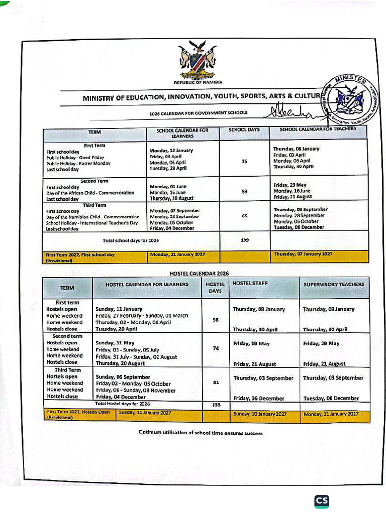 Approved School Calendar, 2026 Academic Year. | PDF
