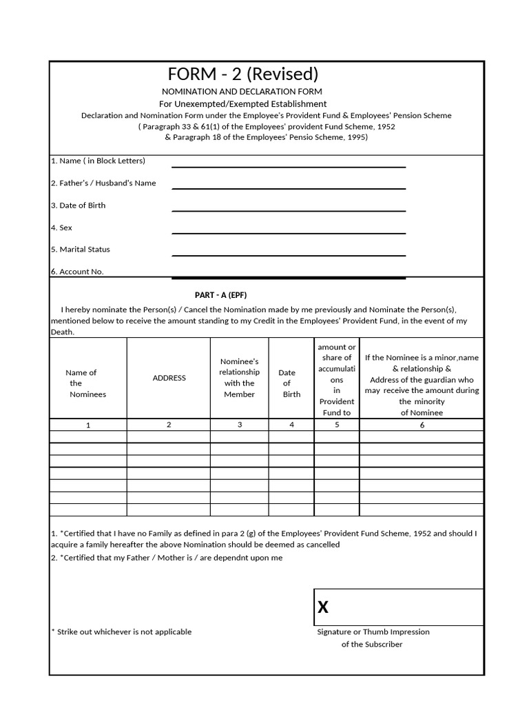PF Nomination FORM - 2 | PDF