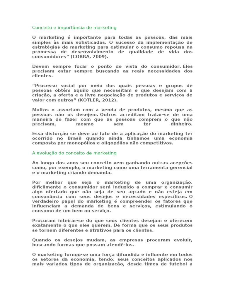 Conceito e Importância de Marketing | PDF