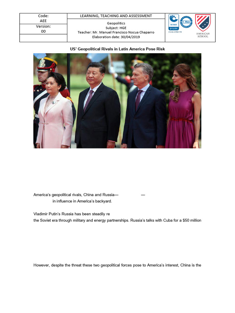 US' Geopolitical Rivals in Latin America Pose Risk | PDF
