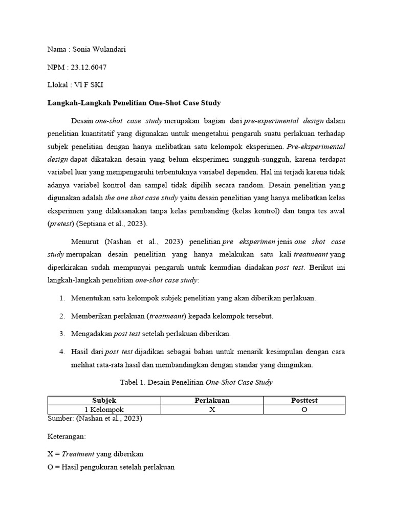 Langkah-Langkah Penelitian One-Shot Case Study | PDF