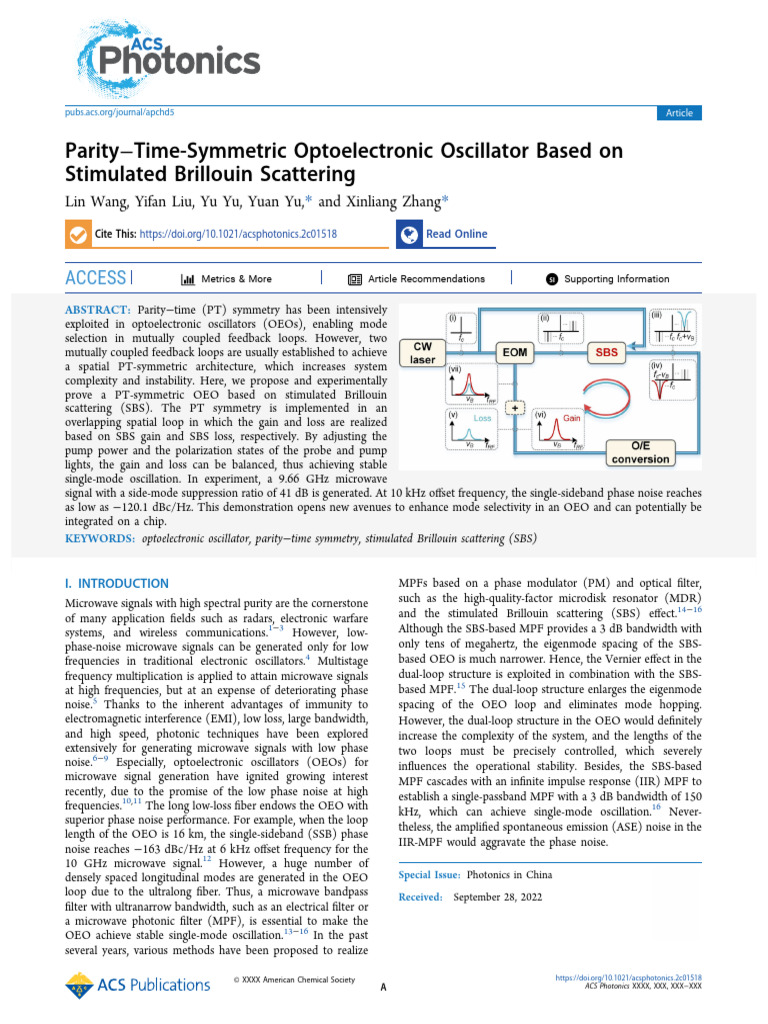 JP - ACS - Parity Time-Symmetric Optoelectronic Oscillator SBS | PDF