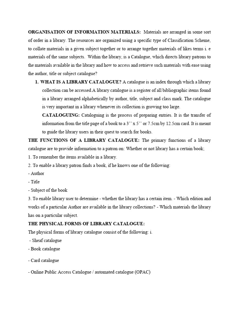 Organisation of Information Materials | PDF