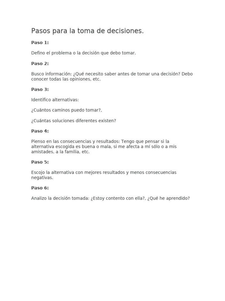Pasos para La Toma de Decisiones | PDF