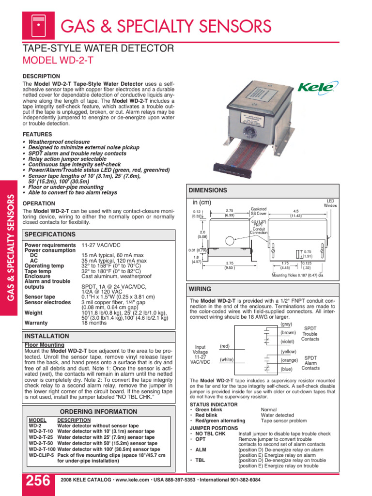 Gas & Specialty Sensors: Model Wd-2-T | PDF | Relay | Sensor