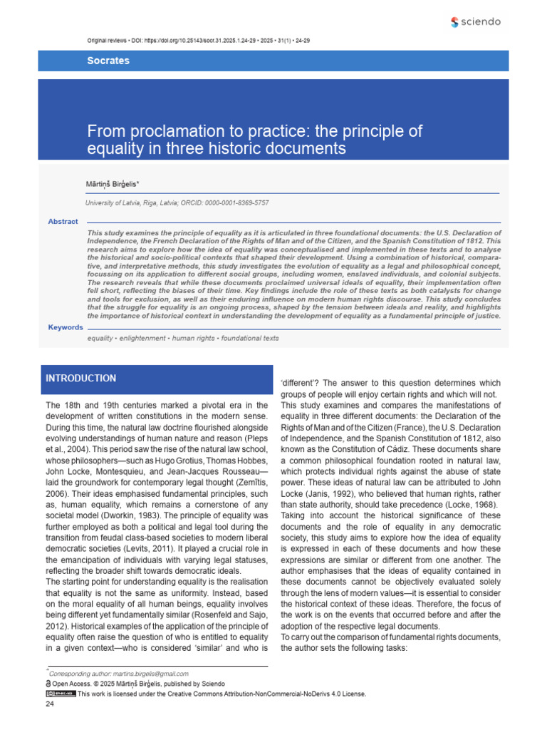 From Proclamation To Practice The Principle of Equality in Three ...