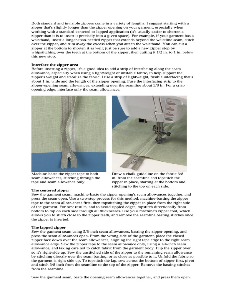 How To Sew A Zip | PDF