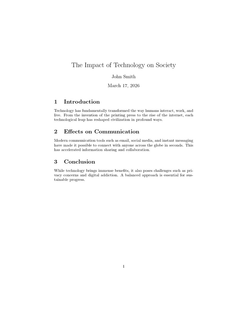 The Impact of Technology On Society: John Smith March 17, 2026 | PDF