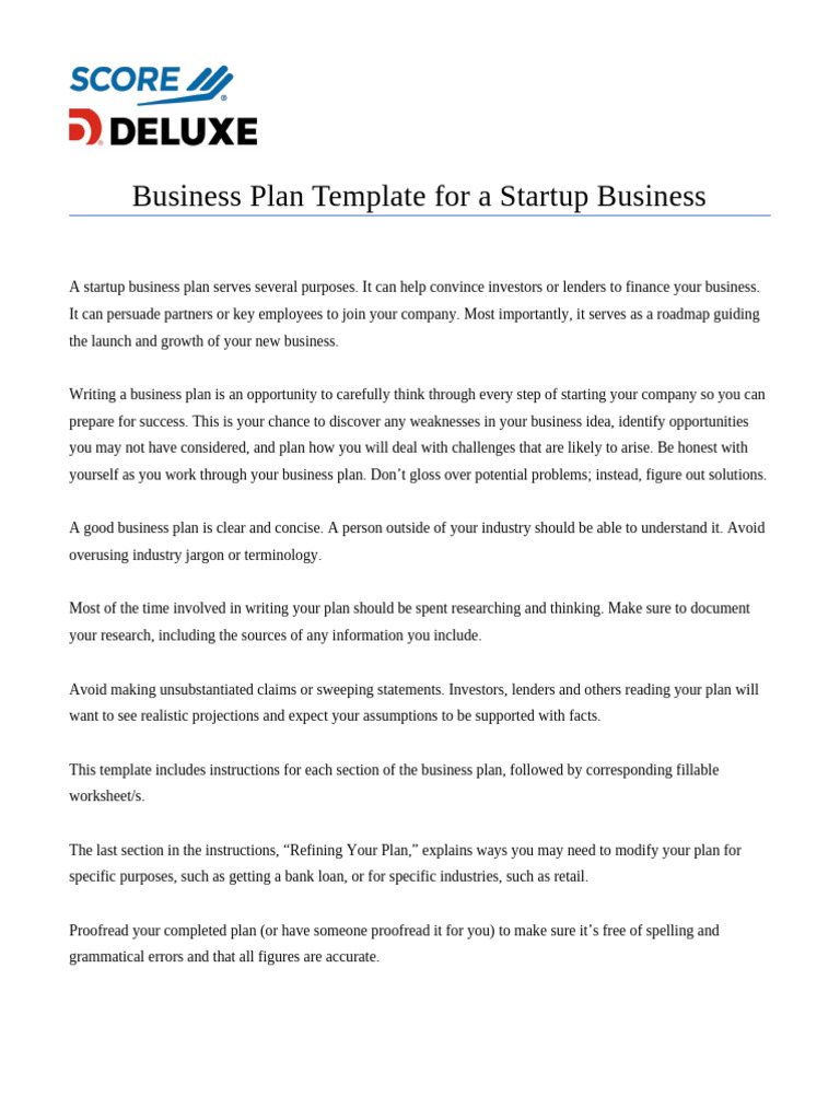 Business Plan Template For A Startup Business | PDF