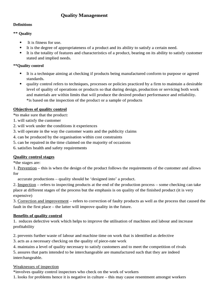 Quality Management Notes | PDF