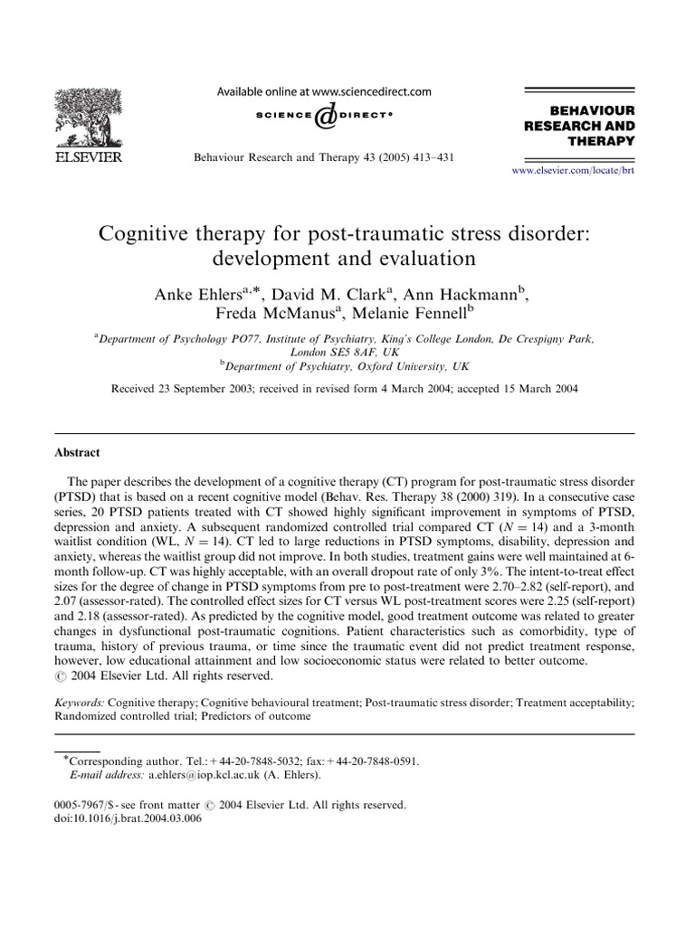 Cognitive Therapy For PTSd-Ehlers Cikk | PDF | Psychological Trauma ...