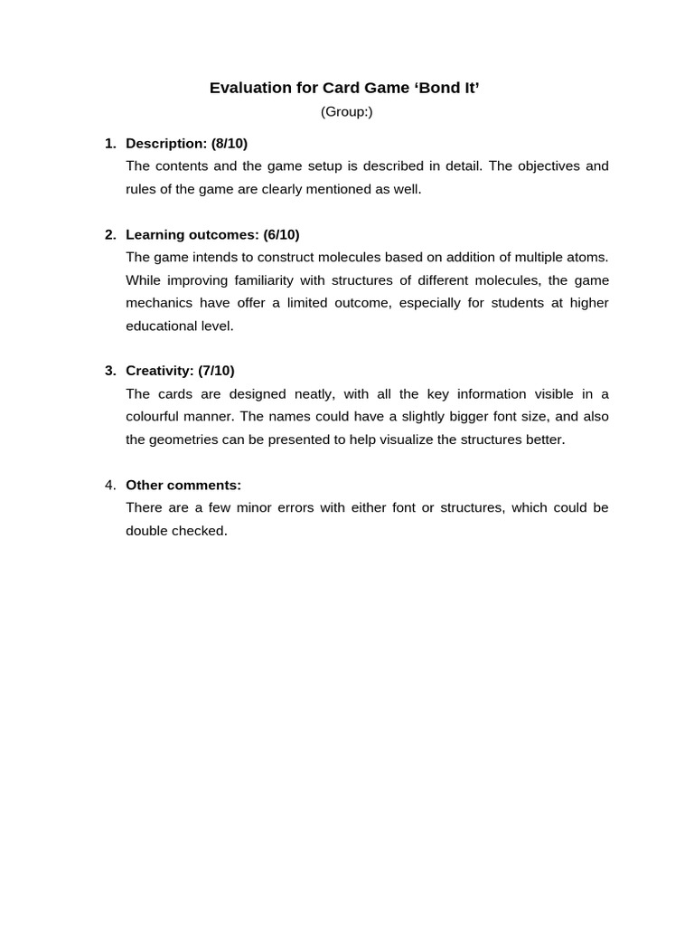 Evaluation Card Game Bond It | PDF