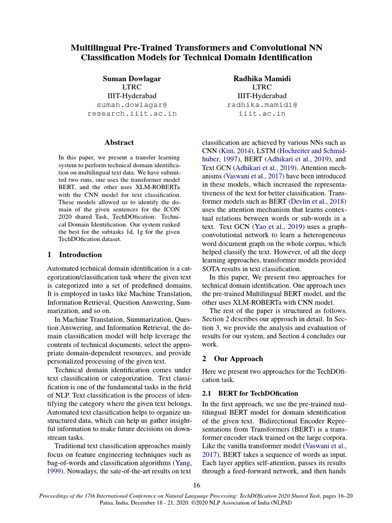 Multilingual Pre-Trained Transformers and Convolutional NN | PDF