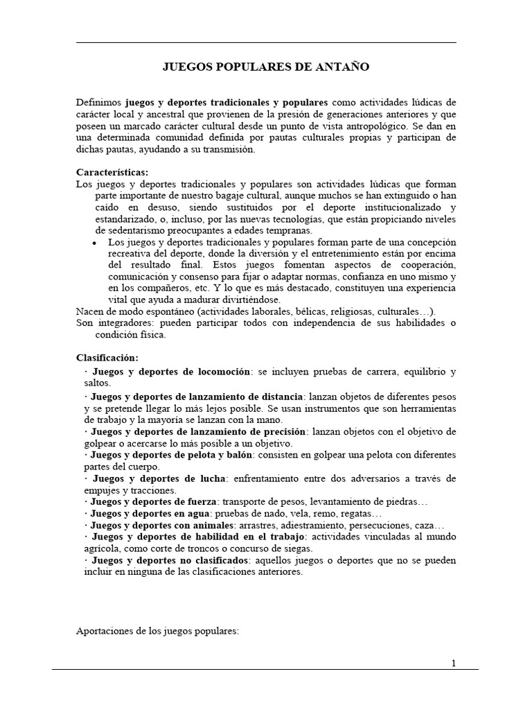 Juegos Populares de Antaño | PDF