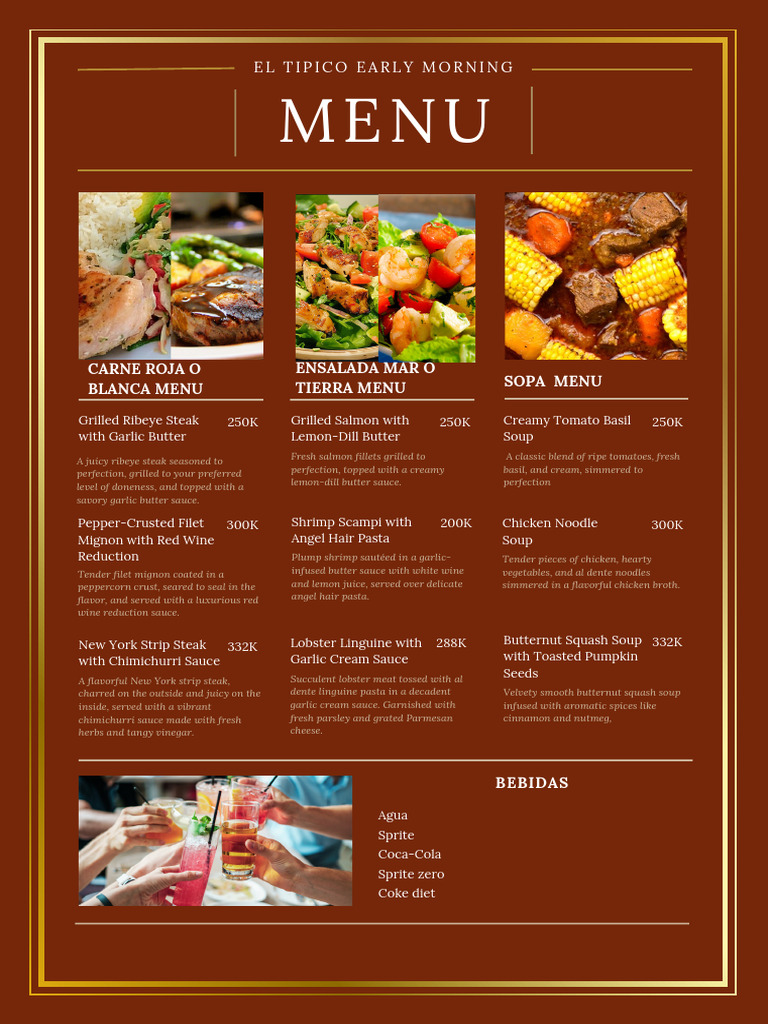 Red Gold Elegant Restaurant Menu | PDF