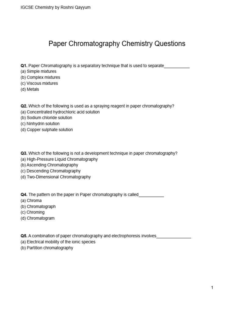 Paper Chromatography Practice Questions | PDF