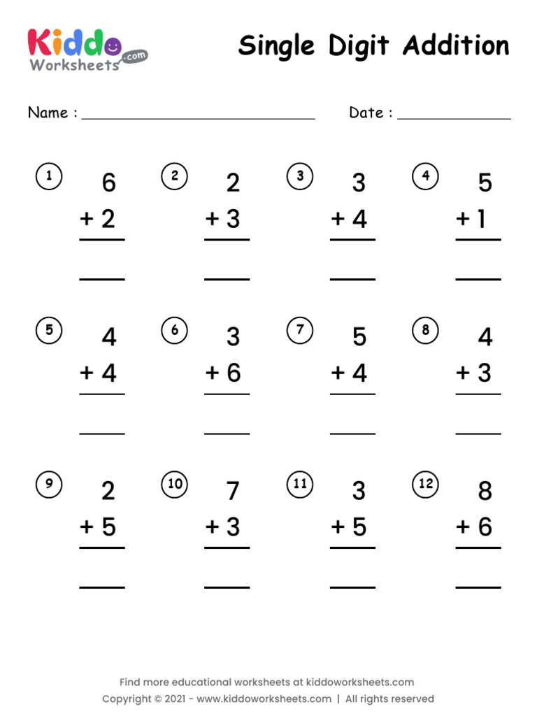 Single Digit Addition Worksheet | PDF