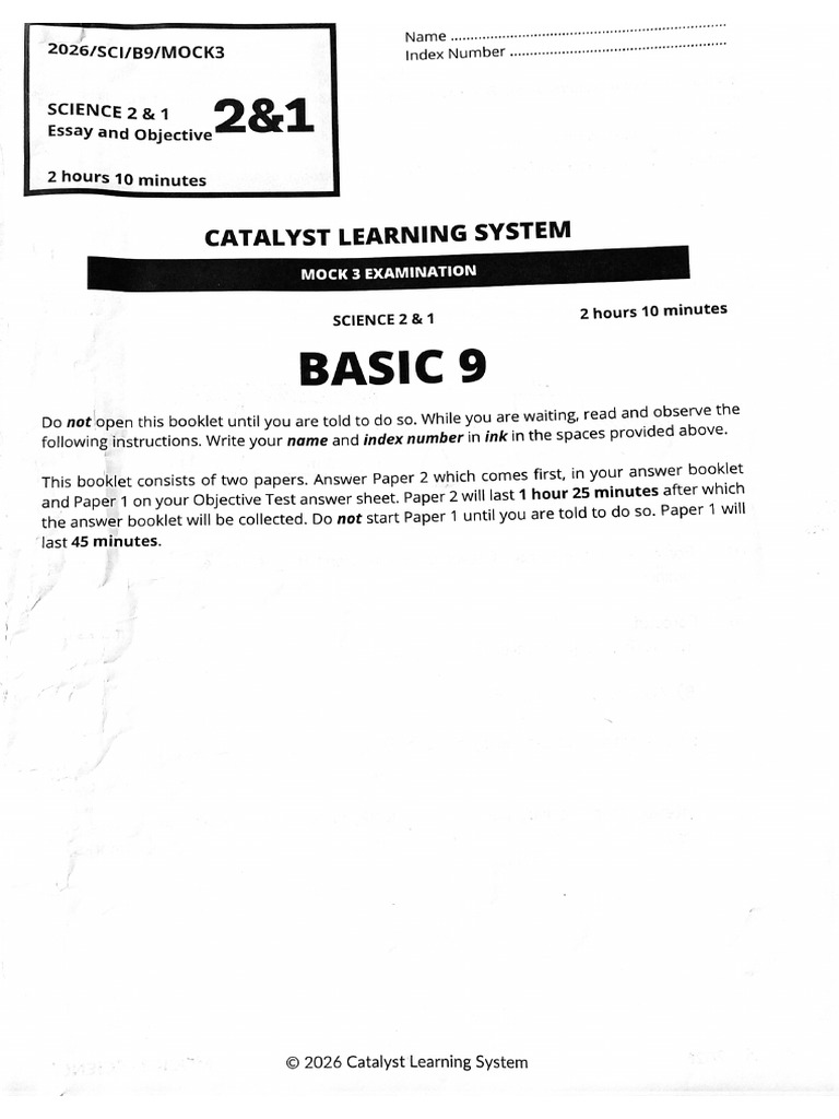 Catalyst Learning System February Mock 2026 - Science | PDF