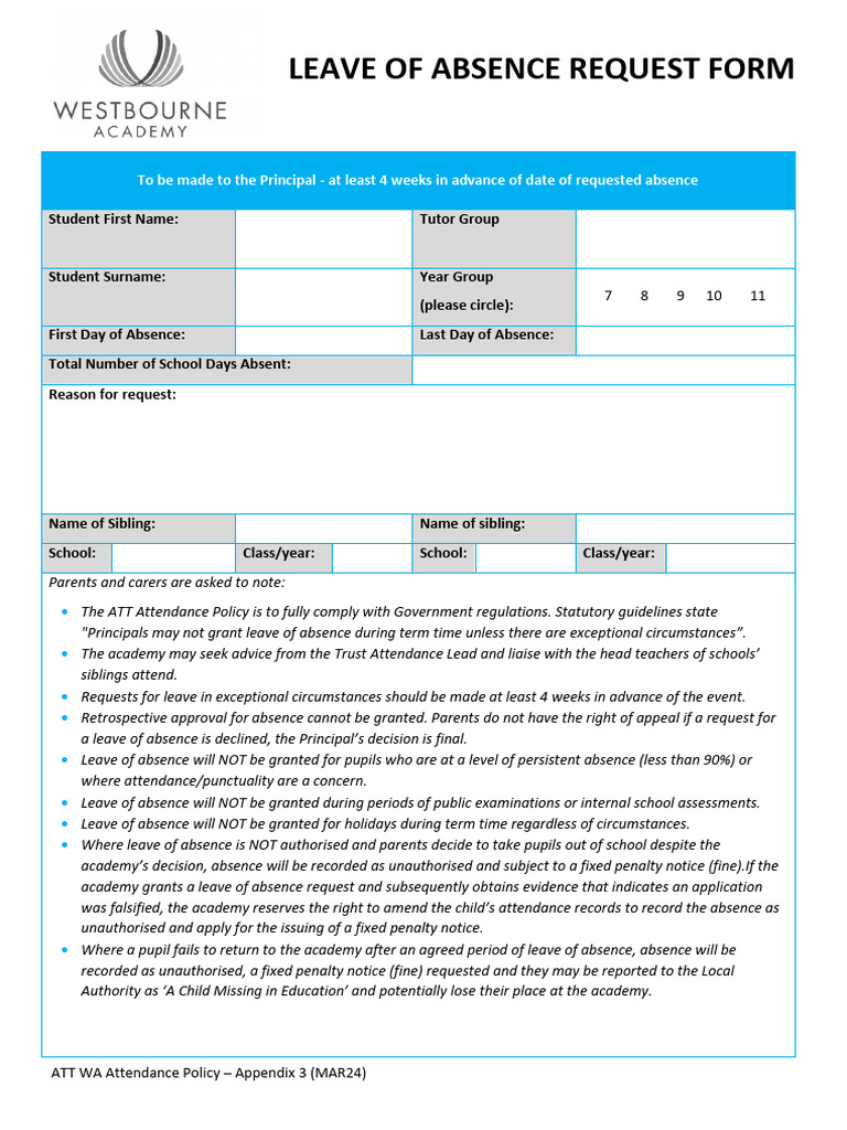 WA Leave of Absence Request Form MAR24 | PDF
