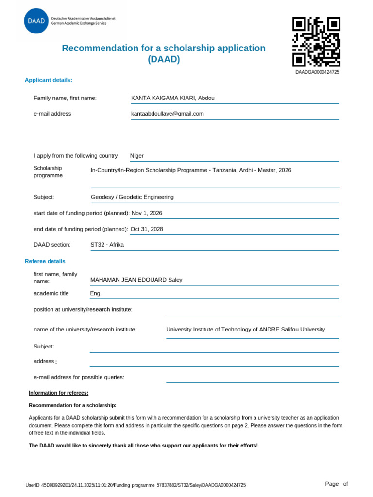 DAAD Reference Form | PDF