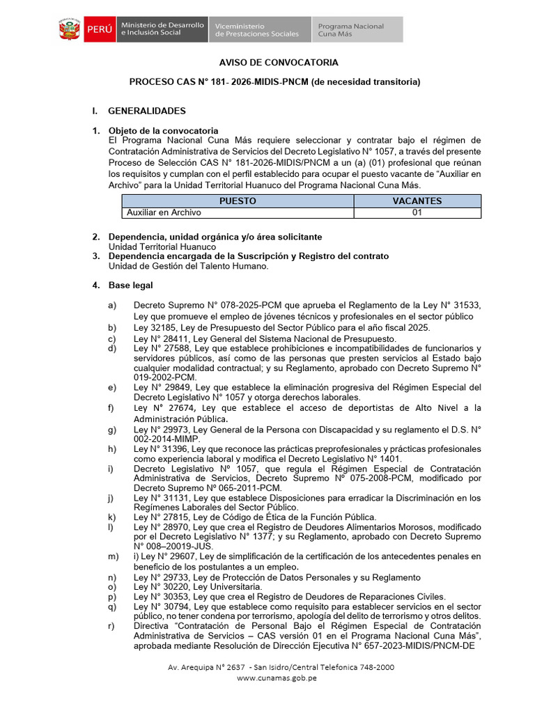 Proceso Cas #181 - 2026-Midis-Pncm | PDF