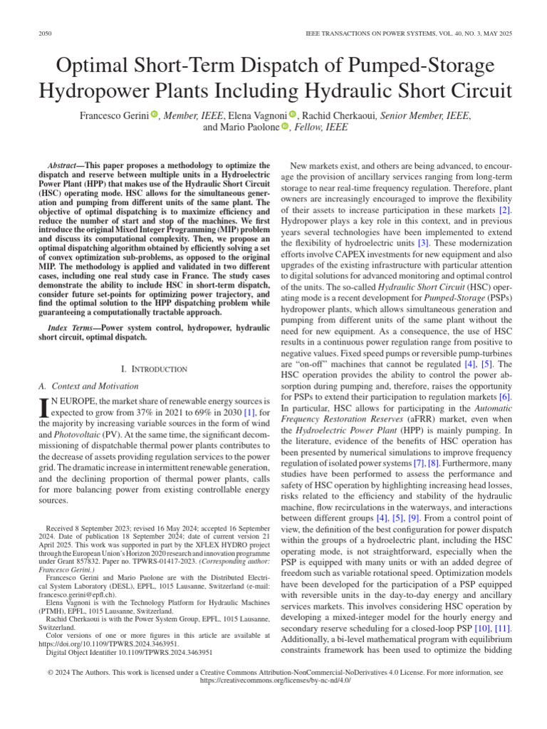 Optimal Short-Term Dispatch of Pumped-Storage Hydropower Plants ...