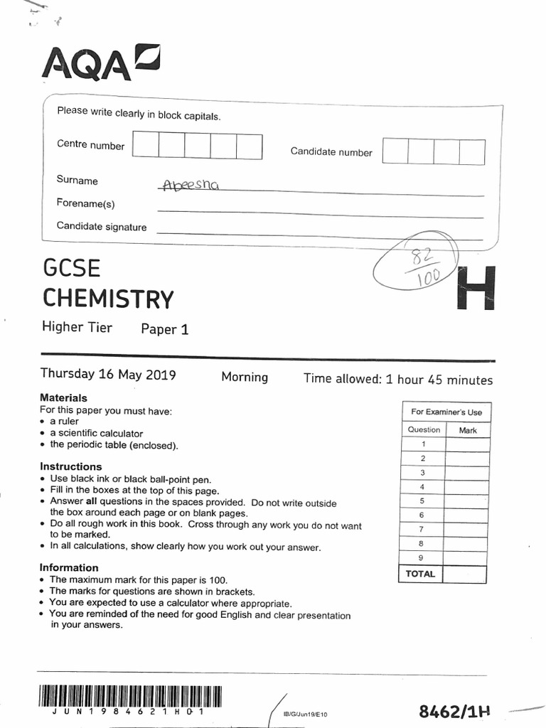 Chem Paper 1 - 2019 | PDF