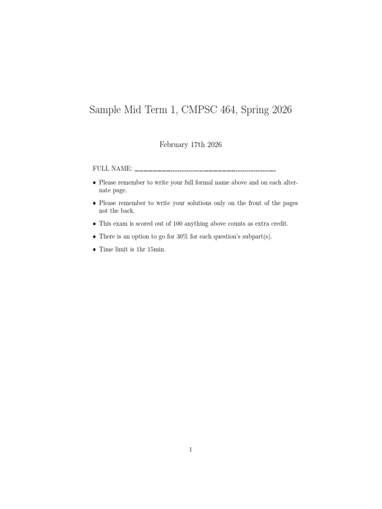 2026 Midterm 1 Sample | PDF | Mathematical Logic | Grammar