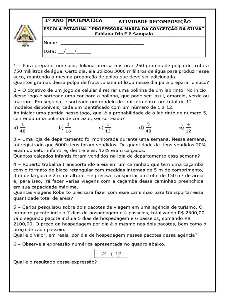 Atividade 4 - Recomposição Da Aprendizagem | PDF