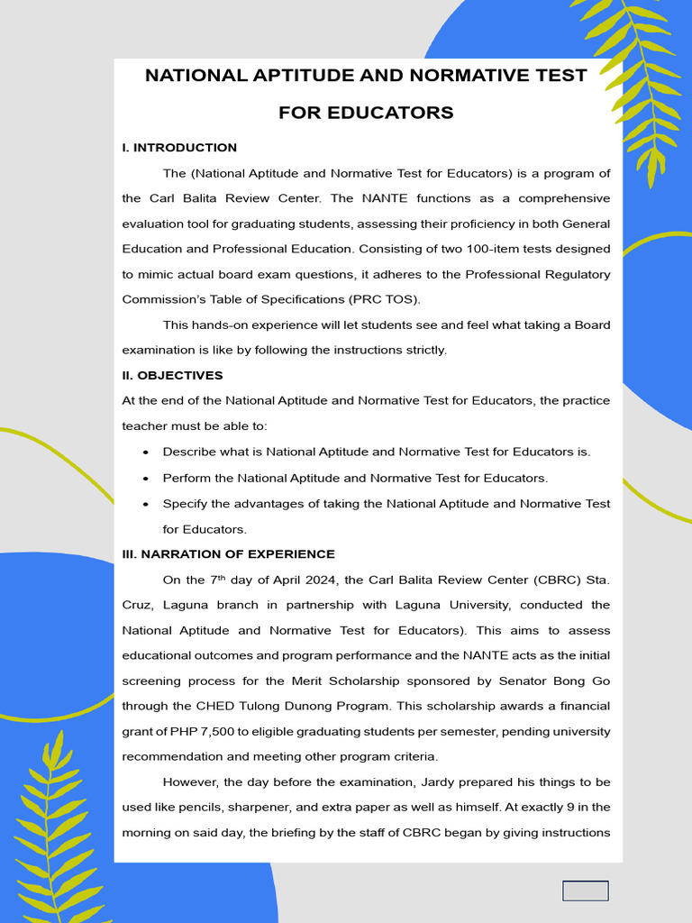 National Aptitude and Normative Test For Educators | PDF