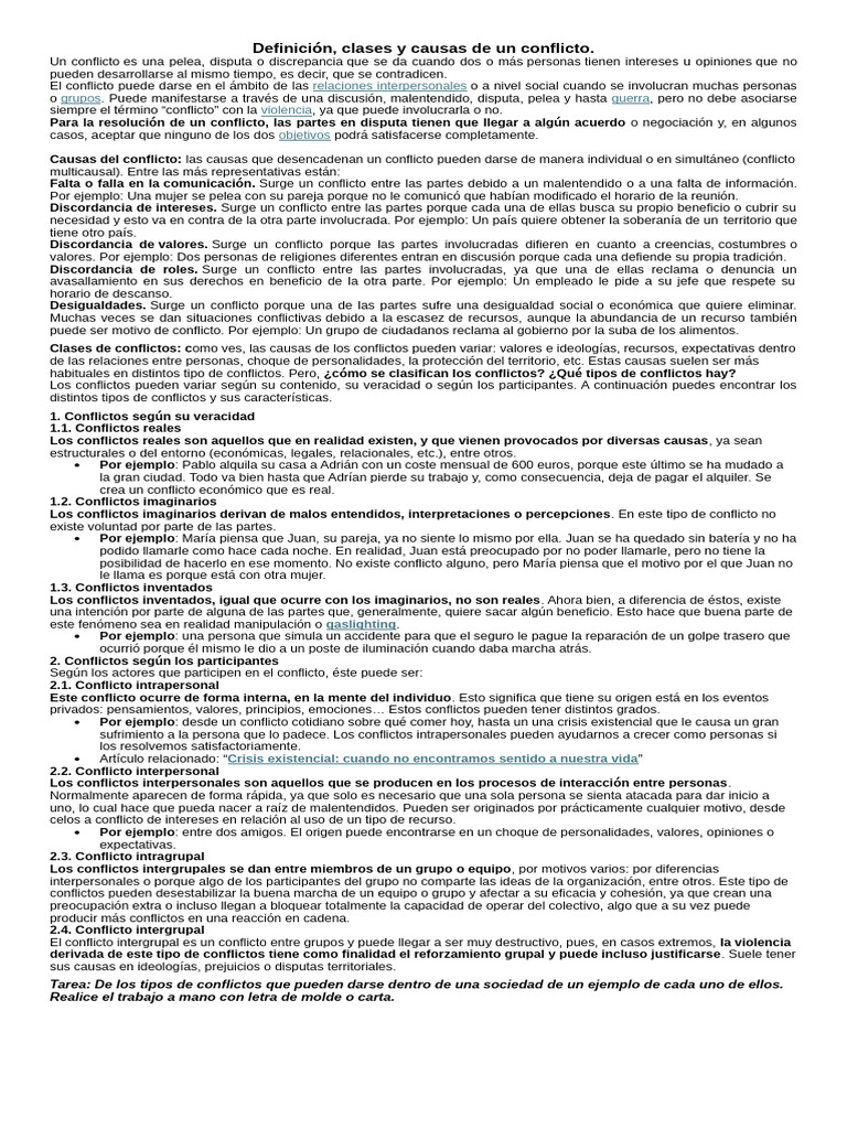 Definición Tipos de Conflictos y Sus Causas | PDF | Desigualdad social ...