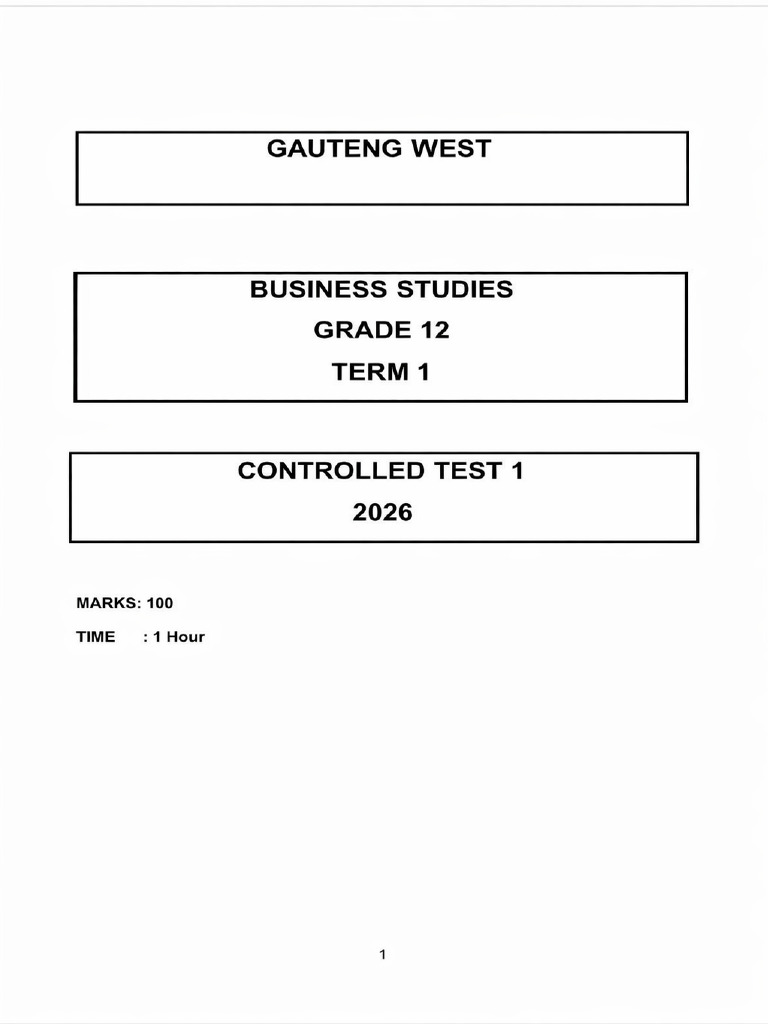 Business Studies Grade 12 March 2026 Control Test | PDF