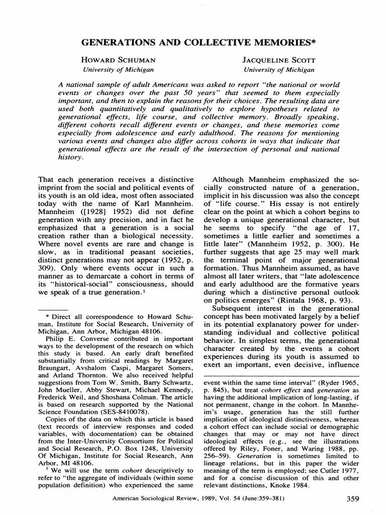 Generations and Collective Memories | PDF
