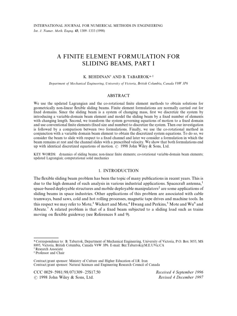 A Finite Element Formulation For | PDF