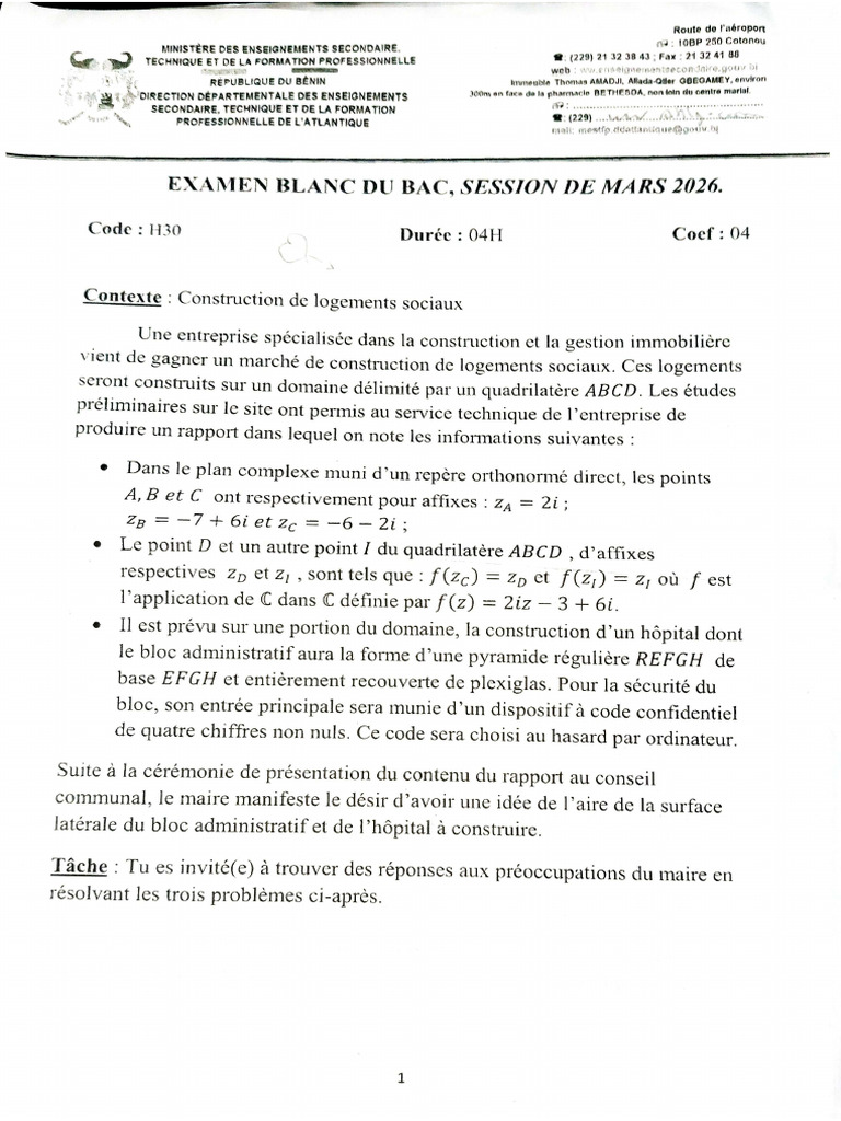 EDB Maths Série D 2026 | PDF