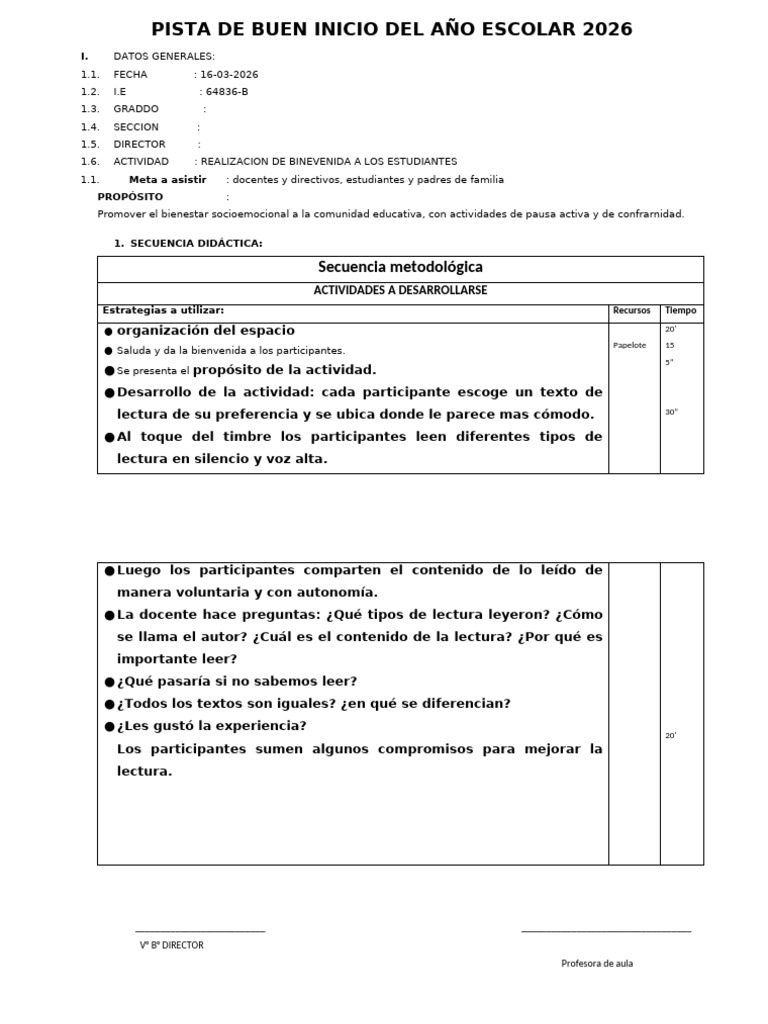 Pista de Buen Inicio Del Año Escolar 2026 | PDF