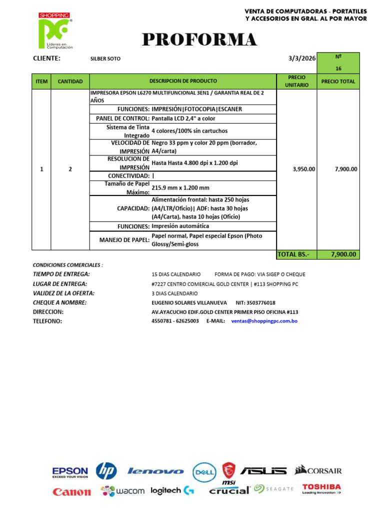 n16 Proforma Epson l6270 | PDF | Informática | Equipo de oficina