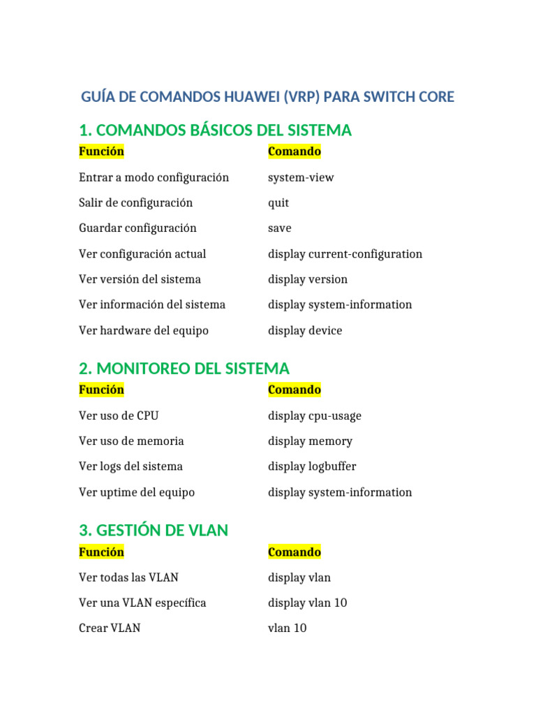 Guia Comandos Huawei Switch Core v2 | PDF | Dirección IP | Arquitectura ...