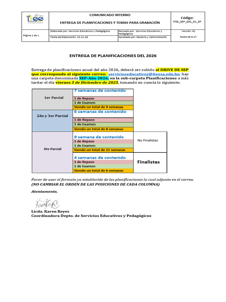 Itee Sep 002 01 Ed Entrega de Planificaciones 2026 | PDF