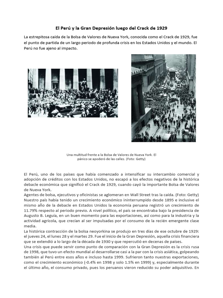 El Perú y La Gran Depresión Luego Del Crack de 1929 | PDF | Gran ...
