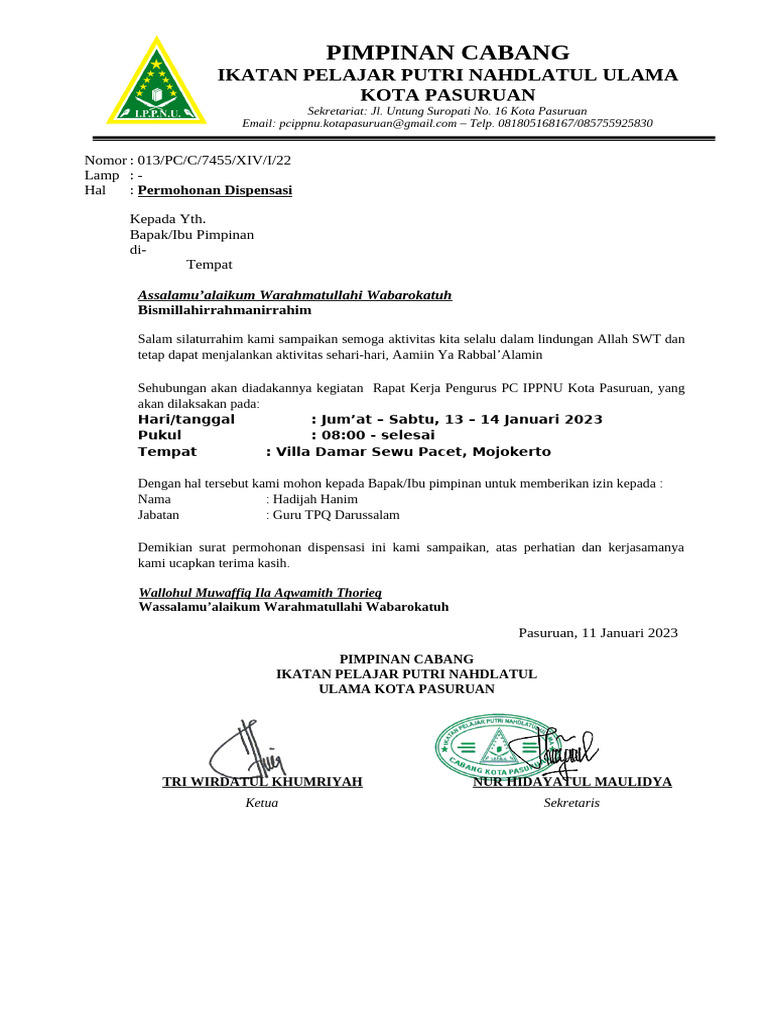 Surat Dispensasi Raker | PDF