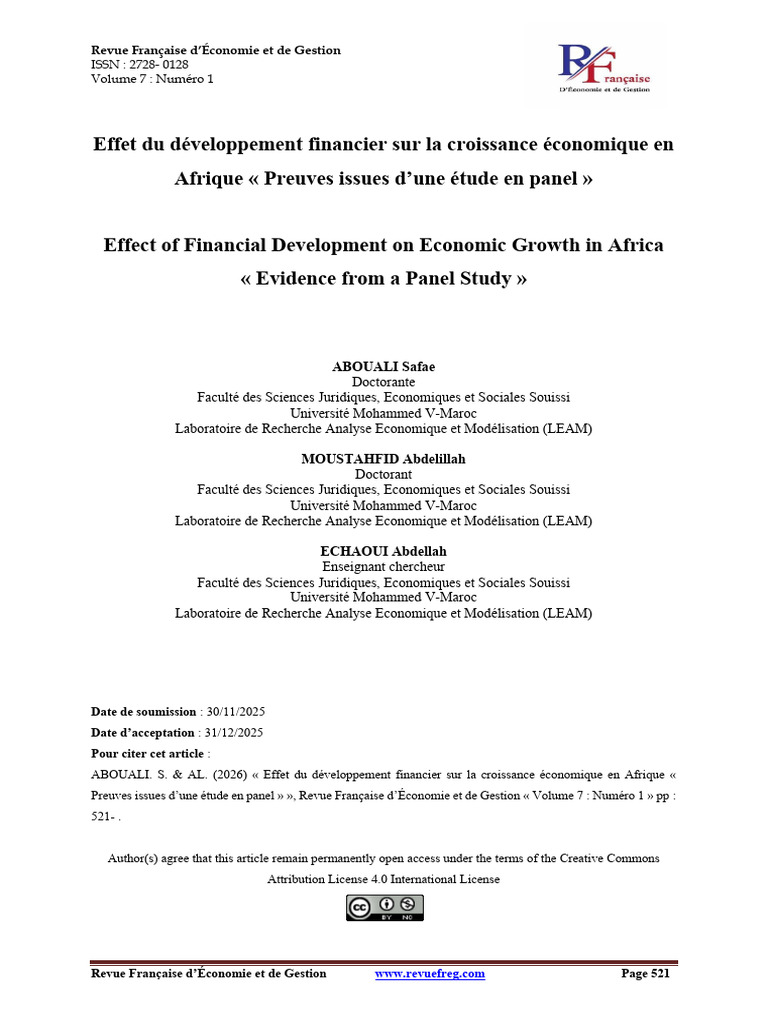 Effet Du Développement Financier Sur La Croissance Économique en ...