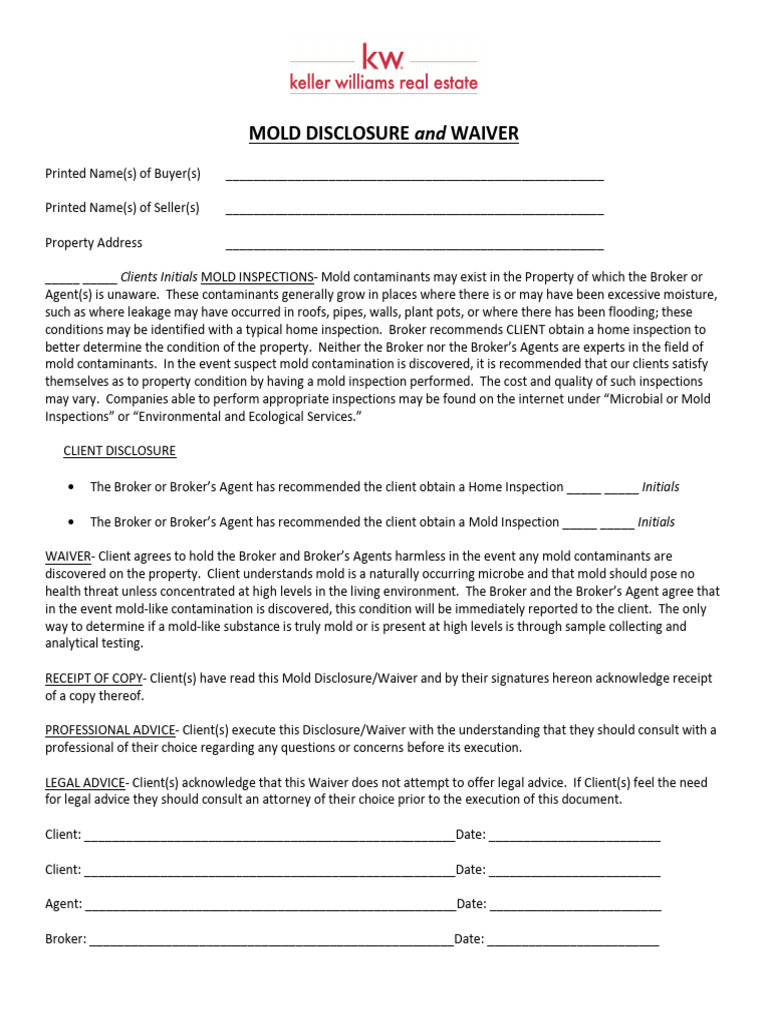MOLD DISCLOSURE and WAIVER - Apr 2021 | PDF | Mold | Environmental Science