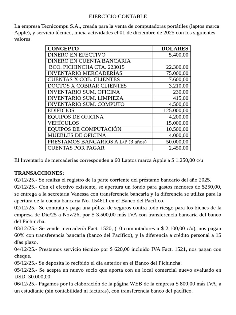 Ejercicio Práctica Contable | PDF