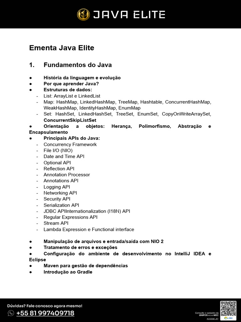 Ementa Java Elite Pos Extensao Atualizada V2 1772044878658587 | PDF