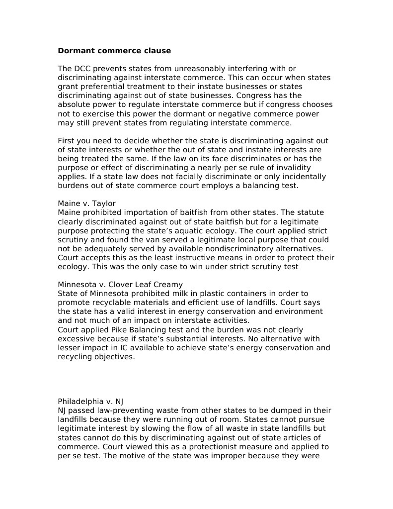 Dormant Commerce Clause Commerce Clause Politics